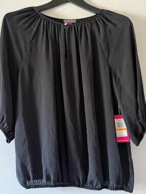 NWT Vince Camuto Black Blouse Size Small 3/4 Sleeve Keyhole Neck Top MSRP $79